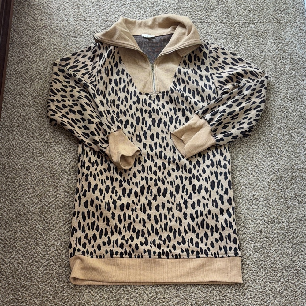 ODDY Tan and Black Leopard Print Top